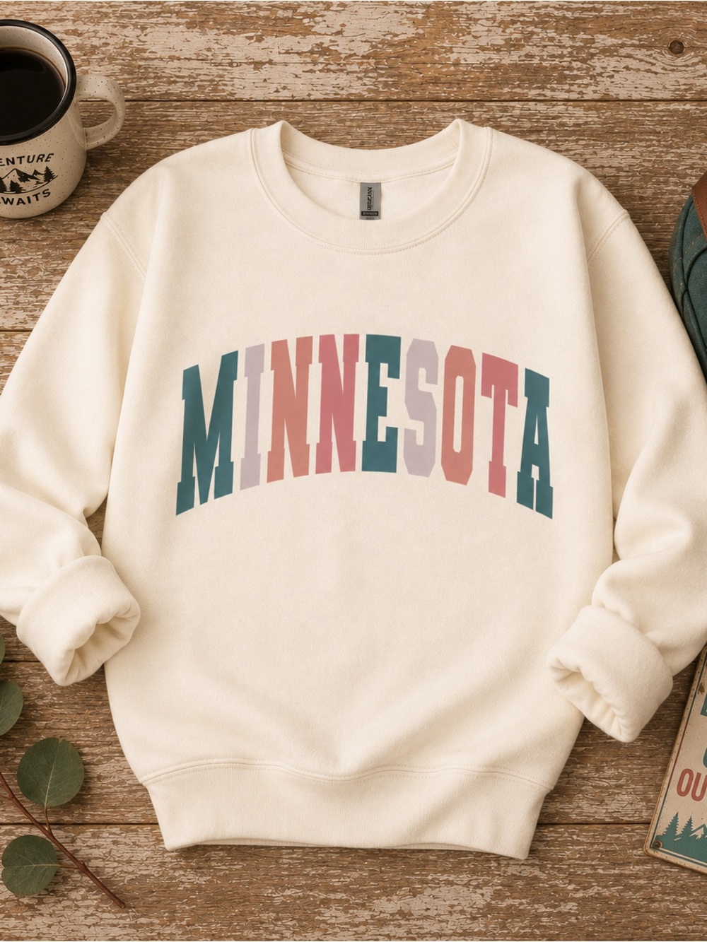 Minnesota Retro Crewneck Sweatshirt Cream Hanes S-3XL